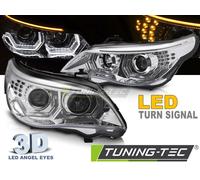 Coppia FARI ANTERIORI tuning ANGEL EYES LED 3D CROMATI BMW E60 E61 2003 2007