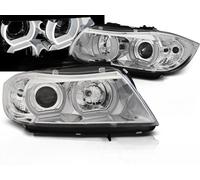 Coppia fari BMW Serie 3 E90/E91 05-08 xeno angel eyes led 3D cromati