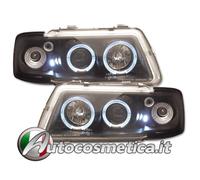 Coppia fari fanali anteriori neri luci Angel Eyes per Audi A3 1996-2000 H1