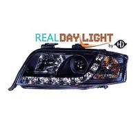 Coppia fari fanali anteriori TUNING A6 01-04 nero con Dayline a LED OMO