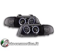 Coppia fari fanali anteriori Tuning Angel Eyes neri per Audi A4 B5 1999-2001 021