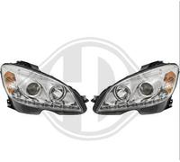 Coppia fari fanali anteriori TUNING Classe C W204 07/11 cromati alogeni H7+H1