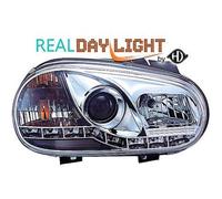 Coppia fari fanali anteriori TUNING GOLF IV 97-03 cromati con luce diurna DRL
