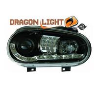 Coppia fari fanali anteriori TUNING GOLF IV 97-03 neri Dayline a LED H1+H1