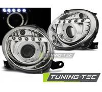 Coppia Fari Fanali Anteriori Tuning Per 500 2007-2015 Cromati Alogeni + LED