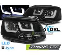 Coppia Fari Fanali Anteriori Tuning T5 2010-2015 U-TYPE Nero Alogeni DRL Led