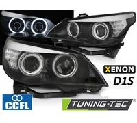 COPPIA FARI TUNING XENON D1S CCFL ANGEL EYES LED NERO per BMW E60/E61 2005-2007