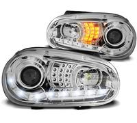 Coppia fari VW Golf 4 97-03 Daylight led cromato lampeggiante led
