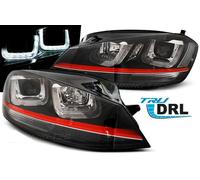 Coppia fari VW Golf 7 12-17 Daylight led tipo U look GTI nero linea rossa