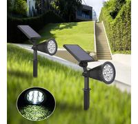 COPPIA FARO CON PANNELLO SOLARE RICARICABILE 7 WATT FARETTO LUCE BIANCA GIARDINO