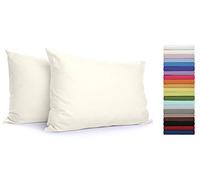 Coppia Federe con Patella di 25 cm per Guanciali 100% Cotone Misura cm 50x80 Colore BEIGE Made in Italy 57 fili al cm2