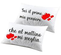 Coppia Federe Cuscini - divertenti matrimoniali Sei il primo mio pensiero che al mattino mi sveglia - Made in italy Cotone 100% (Bianco)