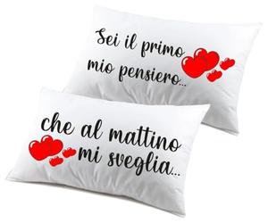 Coppia Federe Cuscini - divertenti matrimoniali Sei il primo mio pensiero che al mattino mi sveglia - Made in italy Cotone 100% (Bianco)