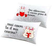Coppia Federe Cuscini - divertenti matrimoniali Vuoi essere tu il mio cuscino - Made in italy Cotone 100% (Bianco)