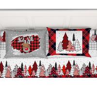 Coppia Federe Cuscino Letto 100% Cotone Disegno Renna Bottoni Laterali