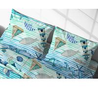 BIANCHERIAWEB Coppia Federe Cuscino Letto Bottoni Laterali 100% Cotone Disegno Mare 25 GI