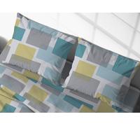 Coppia Federe Cuscino Letto Bottoni Laterali 100% Cotone Disegno Square GI