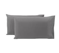 Coppia Federe Cuscino Sofia 100% Cotone Naturale In Tinta Unita 50x80CM (4611) (Grigio Scuro)