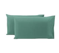 Coppia Federe Cuscino Sofia 100% Cotone Naturale In Tinta Unita 50x80CM (4611) (Verde Petrolio)