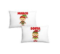 Coppia Federe Natale Elfi e Folletti Simpatici - Federe Personalizzabili Nome per Coppie, Innamorati e Fidanzati, Regalo Natalizio