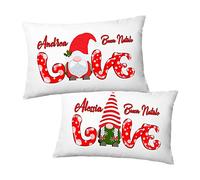 Coppia Federe Natalizie Personalizzabili Con Nome - Buone Feste Gnomo di Natale - Idee Regalo