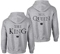 Coppia Felpa con Cappuccio Hoodie The King His Queen - 1x Maglione Donna Grigio M