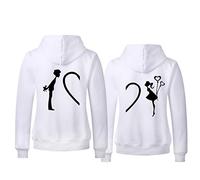 Coppia Felpa con Cappuccio King Queen Felpe Uomo e Donna Re Regina Pullover Cuore Couple Hoodies Couple Sweatshirt Coppia Regalo per Fidanzati Nero Bianco Grigio 1PC