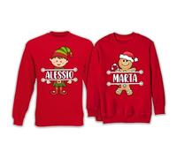 Coppia Felpe Natale Lui Lei Nomi Personalizzabili Elfo Aiutante Babbo Natale Marza Pan di Zenzero Biscotto Christmas Ragazzo Ragazza