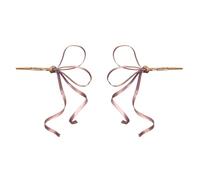 Coppia forcine decorative per capelli da donna, ornamento laterale con nodo a nastro con code fluenti, accento sottile in metallo, set da 2 bastoncino per capelli con nastro accessorio per da, Purple
