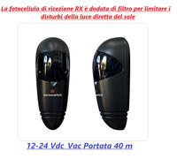 COPPIA FOTOCELLULE UNIVERSALI 12V 24V DA ESTERNO X CANCELLO AUTOMATICO 40MT