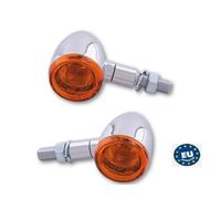 Coppia frecce moto indicatori metallo cromate bullet vetro arancio omologate