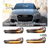 COPPIA FRECCE SPECCHIETTI LED DINAMICHE PROGRESSIVE SEQUENZIALI AUDI A3 8V