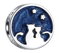 Coppia Gatto Charms Sotto Cielo Notturno Stellato, Fit Pandora San Valentino Bracciale, 925 Argento Sterling Blu Smalto Amante Cat gattino Ti Amo alla Luna e indietro perline, Regalo per Moglie/Sposa