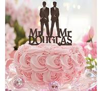 Coppia gay Cake Topper Legno Paese Lui E Il Suo Matrimonio Cake Topper Silhouette LGBTQ Decorazioni Torta Nuziale Personalizza Cognome Data Uomini Regali