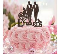 Coppia gay Wedding Cake Toppers Legno Con Cane Gatto Amore Gay Due Uomini Spiaggia di Nozze Cake Topper Silhouette Festa di Nozze Forniture Personalizzato Uomini Regali di Matrimonio