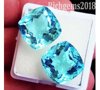 Coppia Gemme Sciolte Acquamarina Cushion Lab-Created 10-12 CT Certificato R136