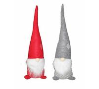 Coppia Gnomi in Stoffa Decorazione Natalizia Altezza 55 cm Rosso Grigio Dis.J2