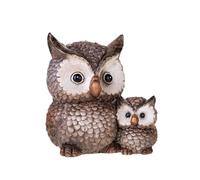 Coppia Gufetti Gufo Portafortuna Resina marrone Decorazione 15cm Statua