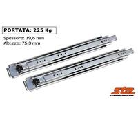 COPPIA GUIDE SCORREVOLI a SFERE per CASSETTI 225 kg Estr Totale Telescopiche