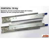 COPPIA GUIDE SCORREVOLI per Cassetti CON STAFFE a L e BLOCCO 70 kg Estr Tot
