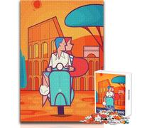 Coppia in scooter a Roma Illustrazione Puzzle per adolescenti 1000 rompicapo Gioco educativo memorabile Regalo sentito Opzione Dimensioni 50x75cm