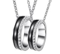 Coppia innamorata catena per 2, catena collana in acciaio inox anello argento nero con zircone regalo coppia