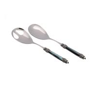 Coppia Insalata set da 2 pezzi Arianna in acciaio inox 18/10 manico in PMMA effetto madreperlato ghiera anticata 2,5 mm colore verde verde
