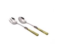 Coppia Insalata set da 2 pezzi ELENA in acciaio inox 18/10 manico in metacrilato spessore 1,5 mm colorato verde oliva verde