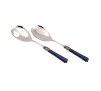 Coppia Insalata set da 2 pezzi Vittoria in acciaio inox 18/10 manico in PMMA effetto madreperlato ghiera anticata 2,5 mm colore blu blu