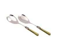 Coppia Insalata set da 2 pezzi Vittoria in acciaio inox 18/10 manico in PMMA effetto madreperlato ghiera anticata 2,5 mm colore verde oliva verde