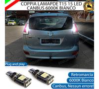 COPPIA LAMPADE T15 W16W 15 LED CANBUS PER MAZDA 5 I 6000K RETROMARCIA