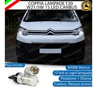 COPPIA LAMPADE T20 10 LED W21/5W DIURNE POSIZIONE CITROEN JUMPY 6000K CANBUS