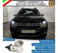 COPPIA LAMPADE T20 10 LED W21/5W DIURNE + POSIZIONE DACIA DUSTER 6000K CANBUS