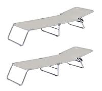 Coppia Lettini da Mare Prendisole Pieghevole Classico Struttura Metallo Reclinabile Rivestimento in Tessuto Traspirante Esterno Giardino Terrazzo Piscina Spiaggia Campeggio 24 x 187 x 53 cm (Gray)